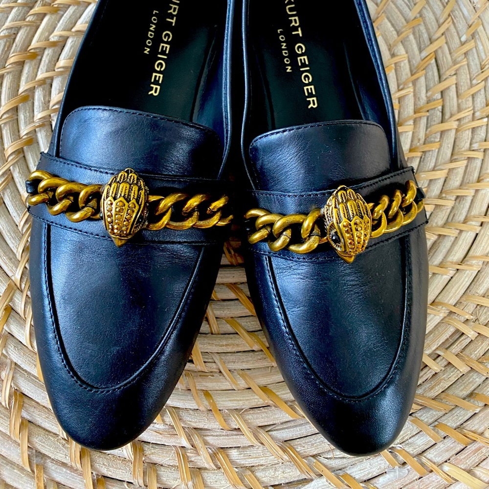 New Kurt Geiger Chelsea black &gold chain loafer